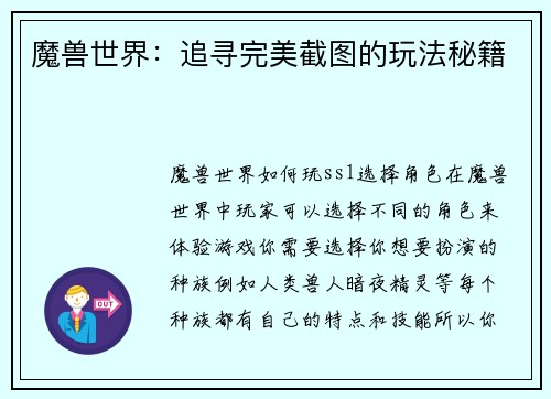 魔兽世界：追寻完美截图的玩法秘籍